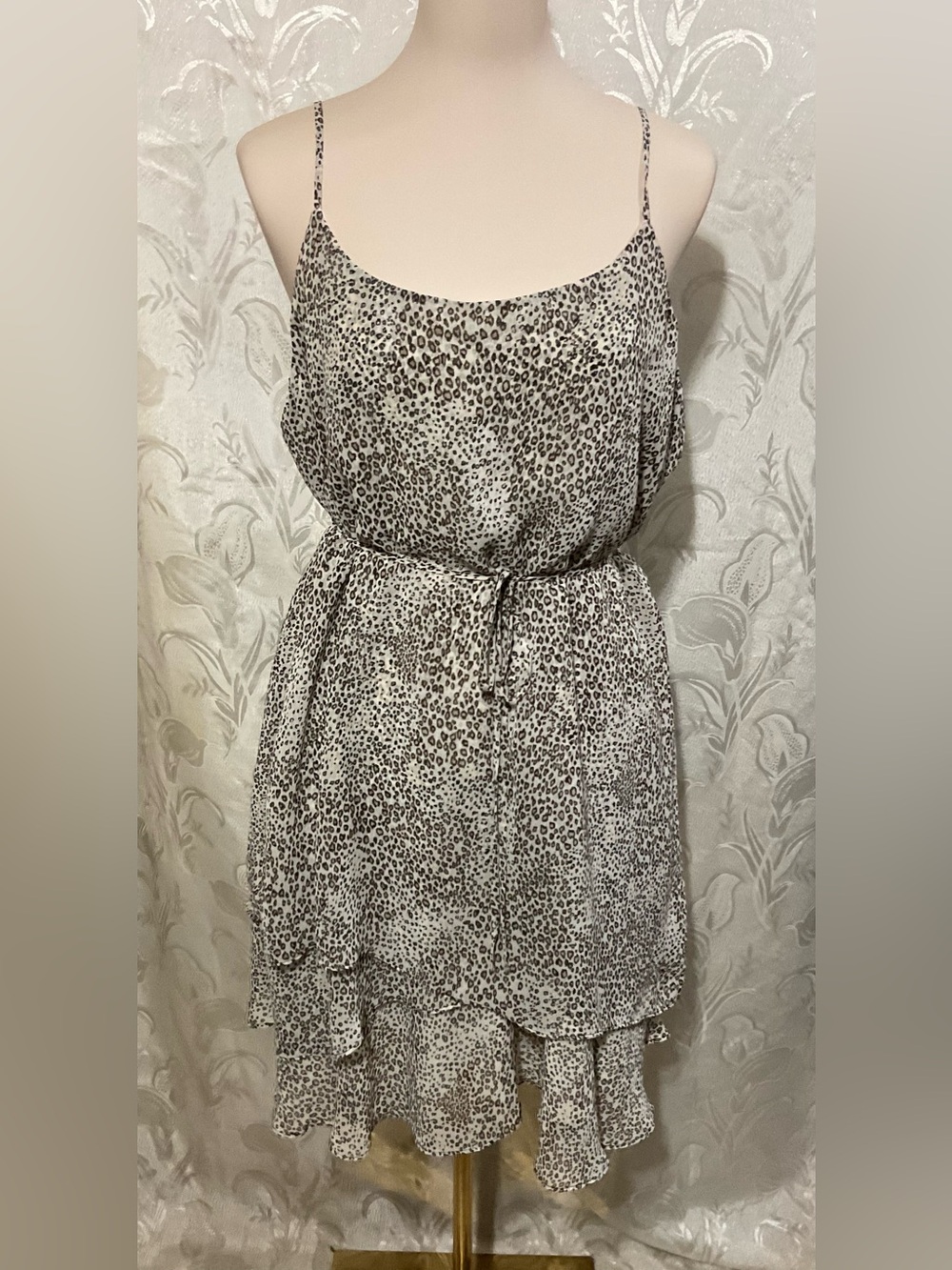 Bisou Bisou White & Black Animal Print Spaghetti Strap Layered  Mini Dress